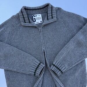 Vtg Gap Gray Heavy Knit Full Double Zip Sweater Men's XL 54023 Cotton Wool Nylon